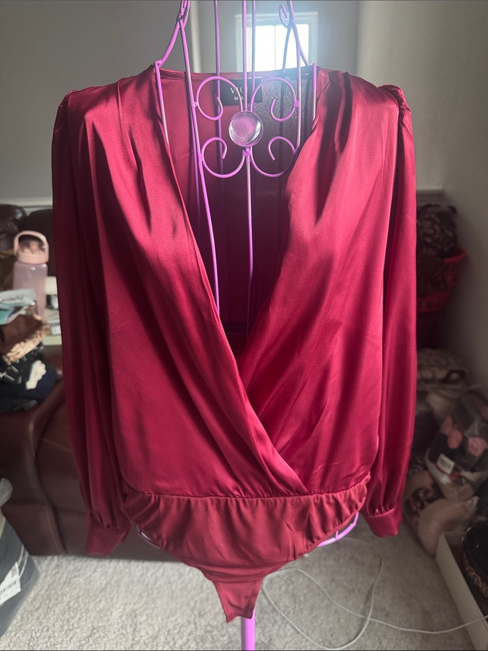 VICI Midnight Mirage Satin Bodysuit burgundy size small - Picture 3 of 6